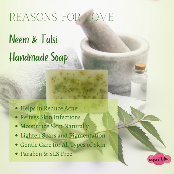 Neem and Tulsi Handmade Herbal Soap with Aroma of Natural Almond & Coconut Oil - Image 3