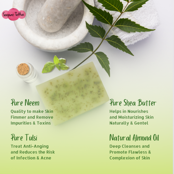 Neem and Tulsi Handmade Herbal Soap with Aroma of Natural Almond & Coconut Oil - Image 4