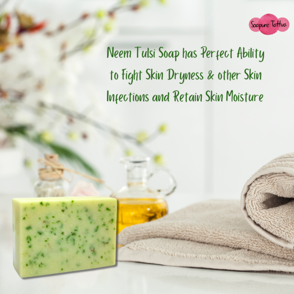 Neem and Tulsi Handmade Herbal Soap with Aroma of Natural Almond & Coconut Oil - Image 10