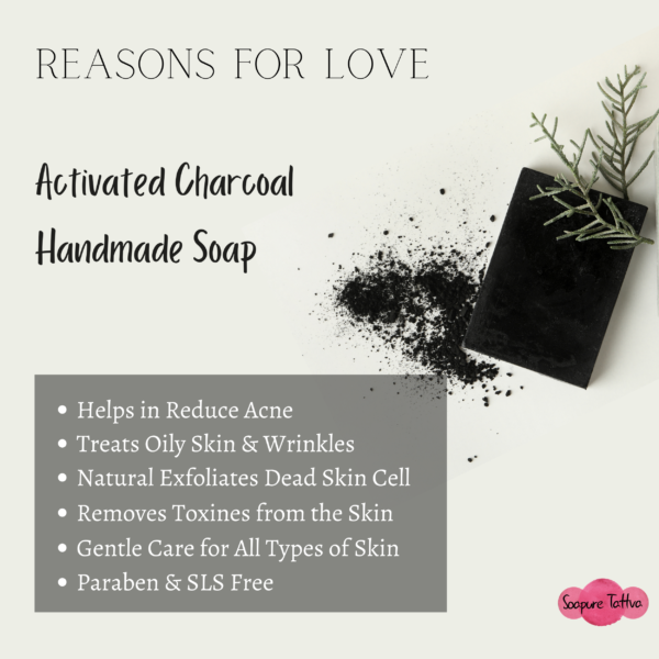 Activated Charcoal Handmade Beauty Soap with Natural Aloe Vera & Aroma of Almond Oil - Image 3