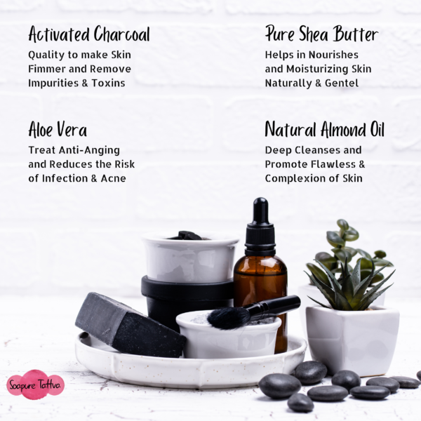 Activated Charcoal Handmade Beauty Soap with Natural Aloe Vera & Aroma of Almond Oil - Image 4