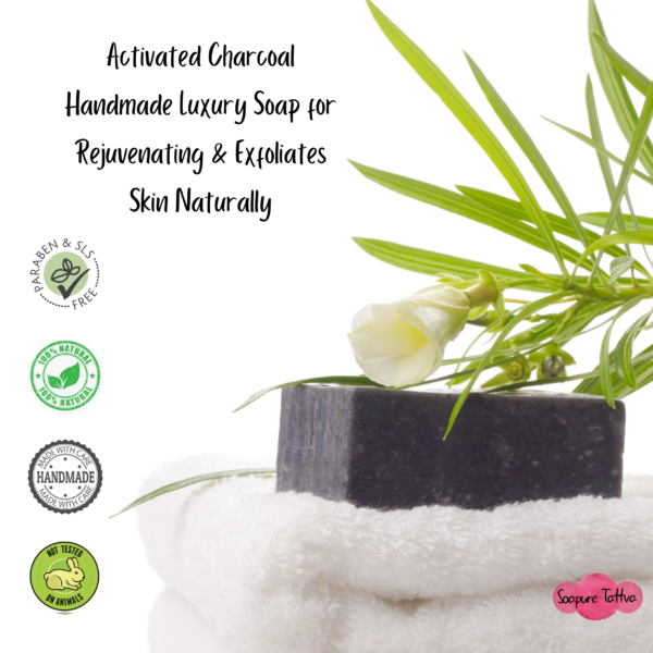 Activated Charcoal Handmade Beauty Soap with Natural Aloe Vera & Aroma of Almond Oil - Image 6